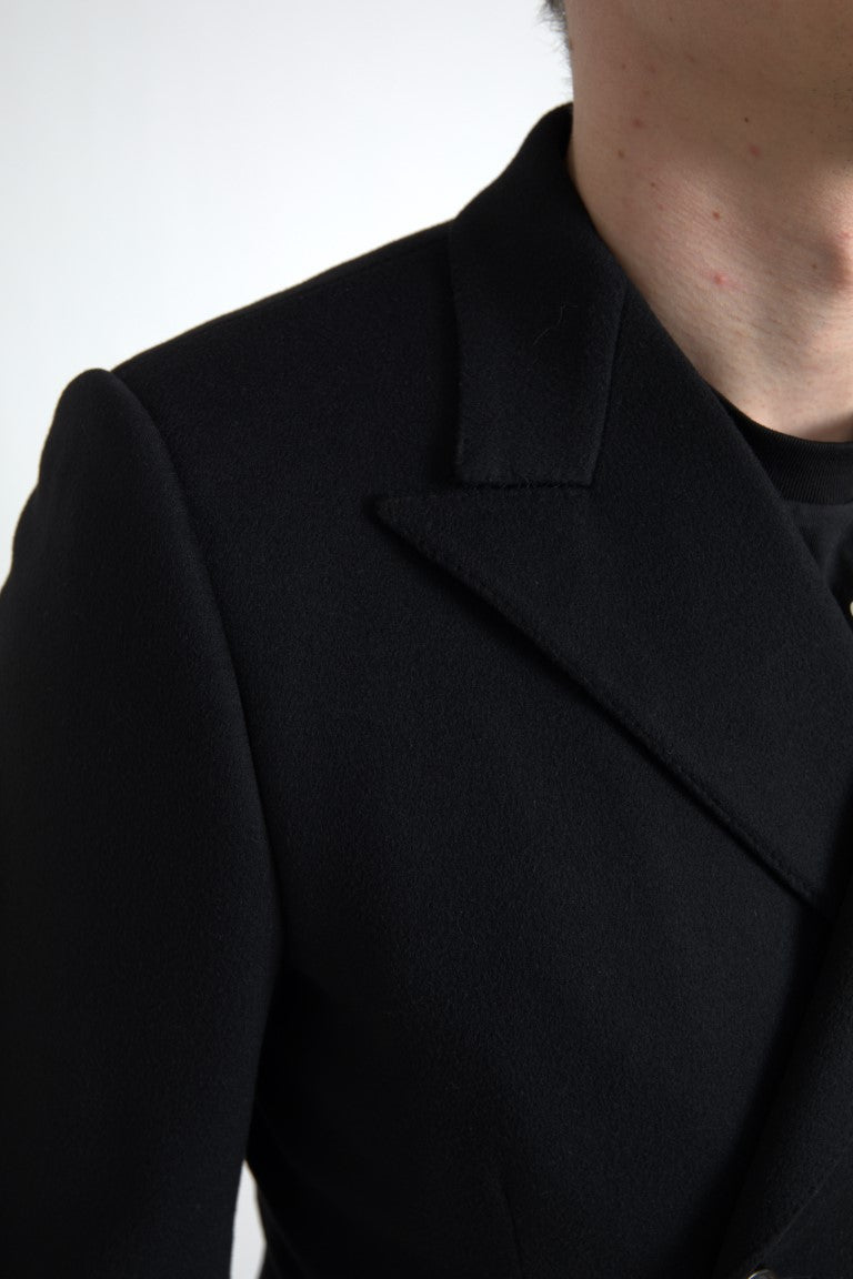 Dolce & Gabbana Sleek Black Wool-Cashmere Trench Coat