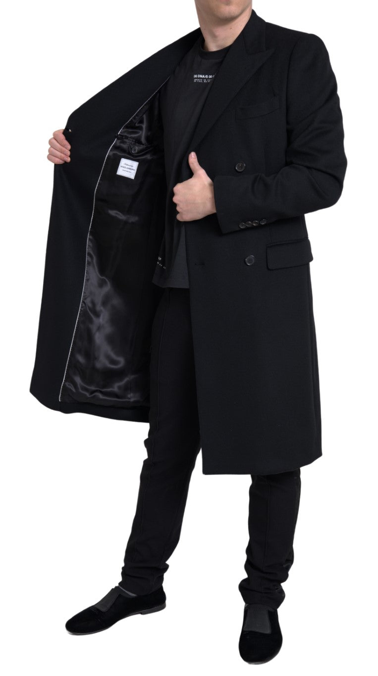 Dolce & Gabbana Sleek Black Wool-Cashmere Trench Coat