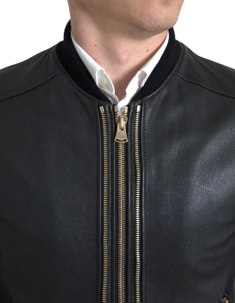 Dolce & Gabbana Elegant Black Leather Biker Jacket