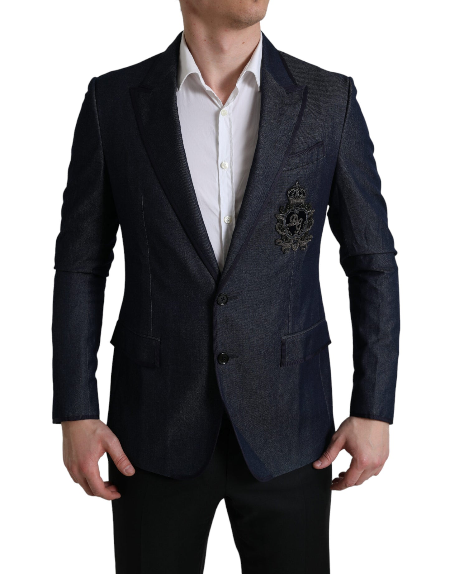 Dolce & Gabbana Blue Logo Embroidery Single Breasted Blazer