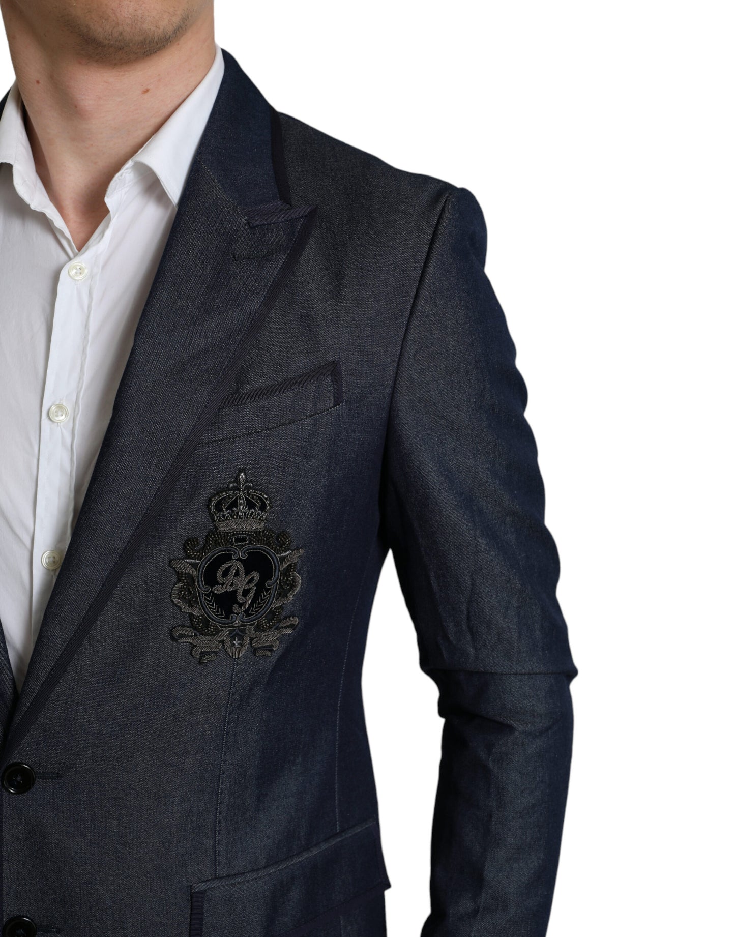 Dolce & Gabbana Blue Logo Embroidery Single Breasted Blazer