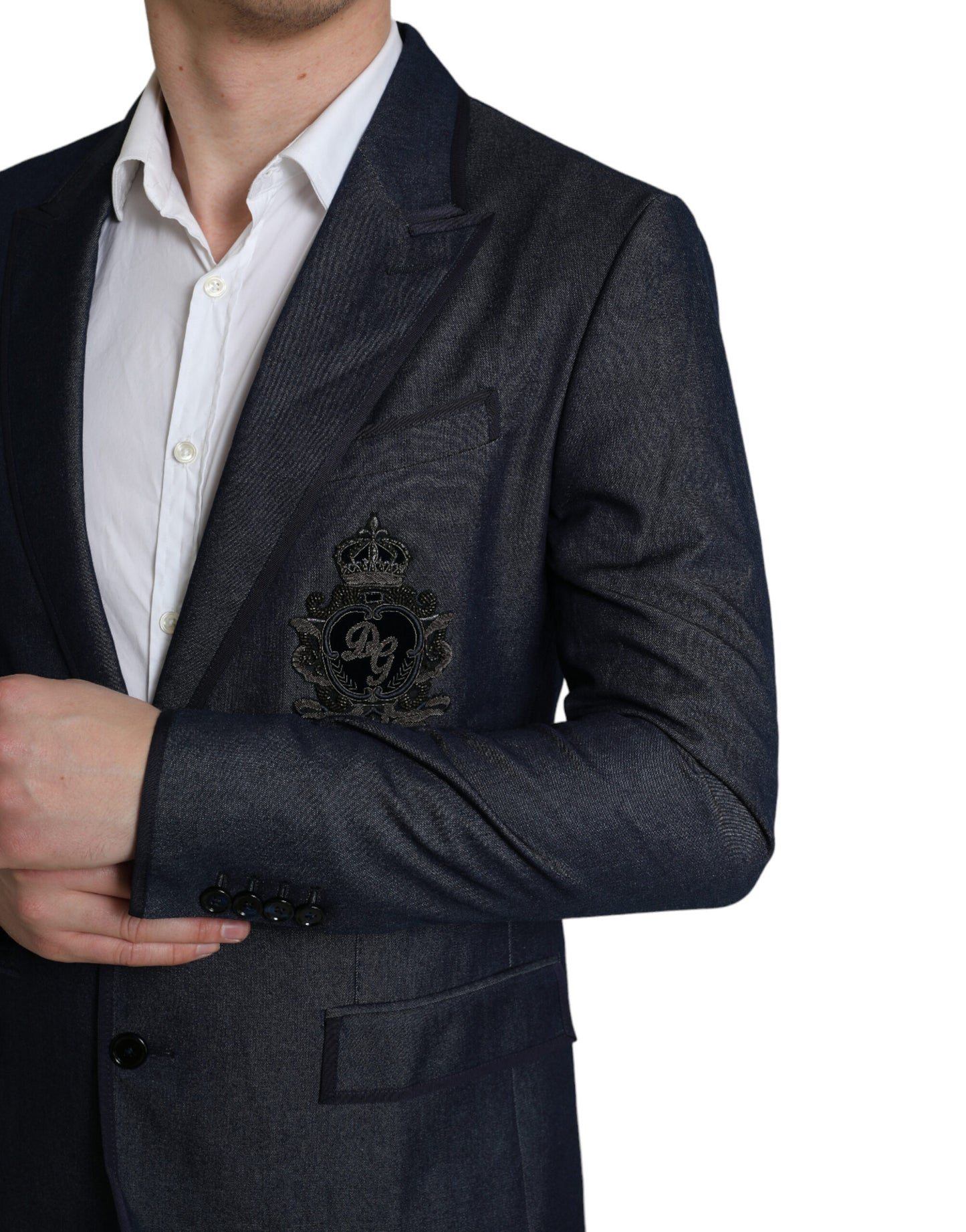 Dolce & Gabbana Blue Logo Embroidery Single Breasted Blazer