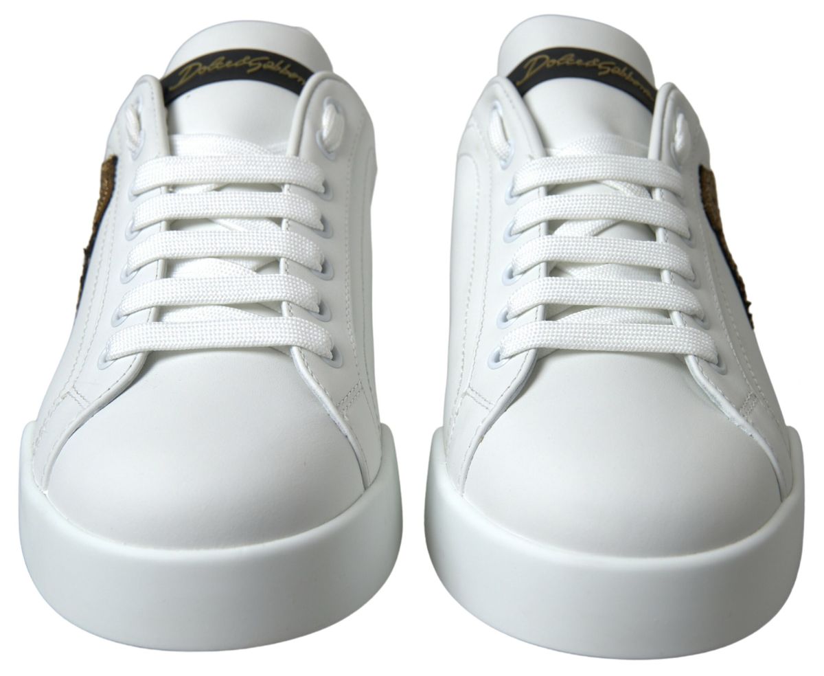 Dolce & Gabbana Dazzling Gold-Trimmed White Leather Sneakers