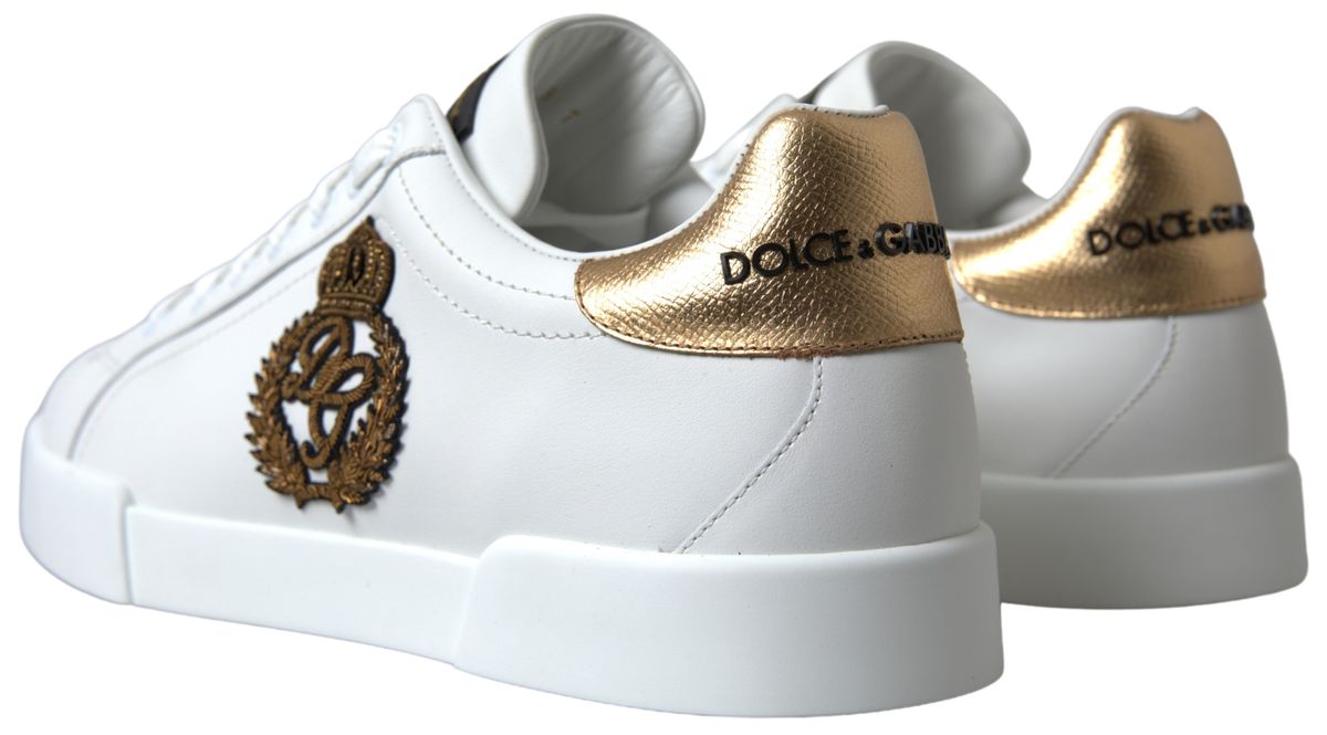 Dolce & Gabbana Dazzling Gold-Trimmed White Leather Sneakers