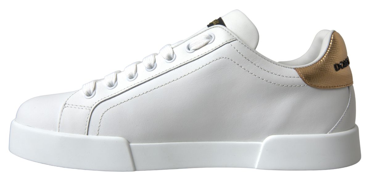 Dolce & Gabbana Dazzling Gold-Trimmed White Leather Sneakers