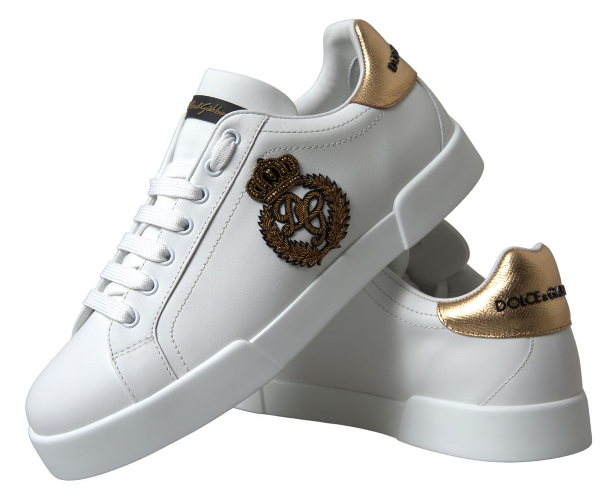 Dolce & Gabbana Dazzling Gold-Trimmed White Leather Sneakers