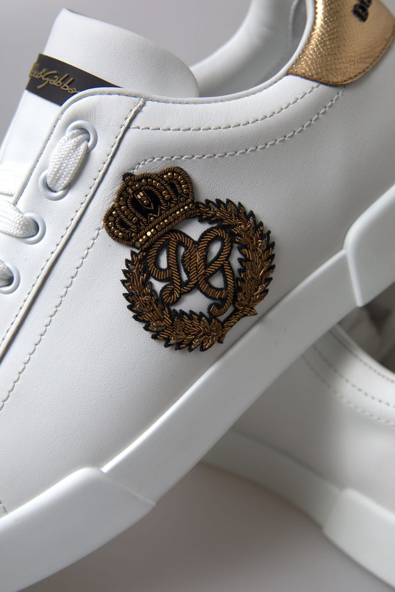 Dolce & Gabbana Dazzling Gold-Trimmed White Leather Sneakers