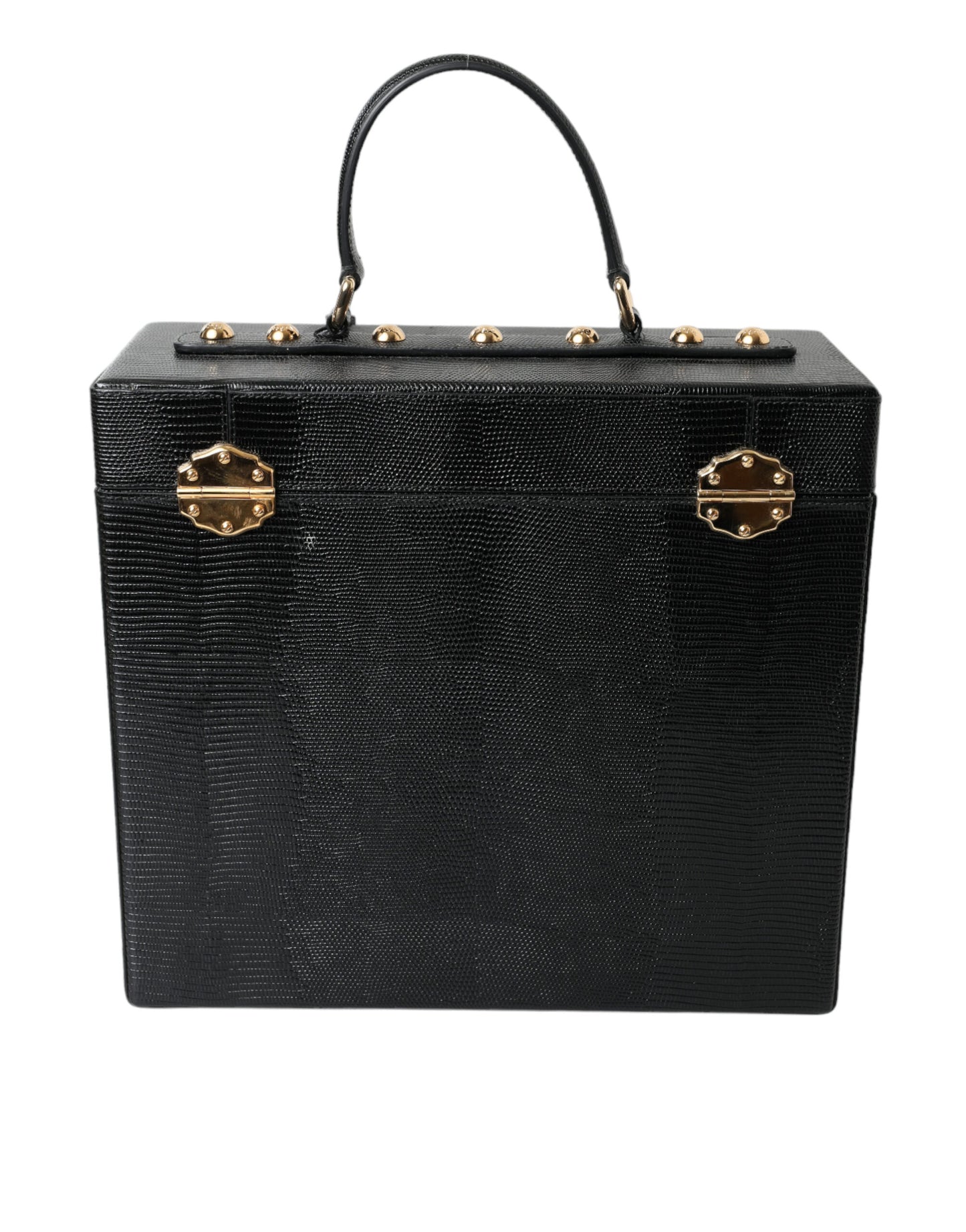 Dolce & Gabbana Black Iguana Leather Lock Box Shoulder Hand Luggage Bag