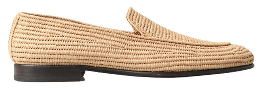 Dolce & Gabbana Beige Woven Viscose Loafers Men Casual Shoes