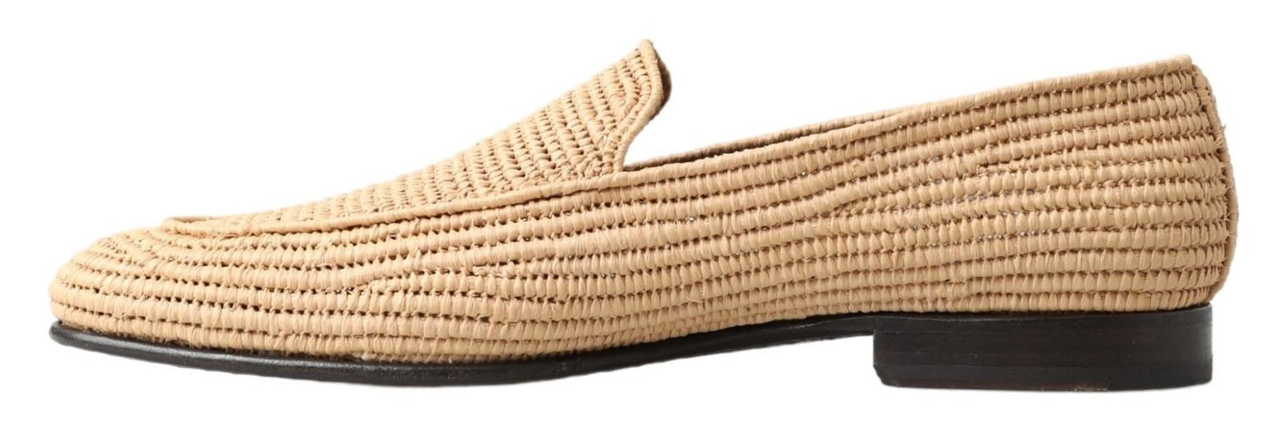 Dolce & Gabbana Beige Woven Viscose Loafers Men Casual Shoes