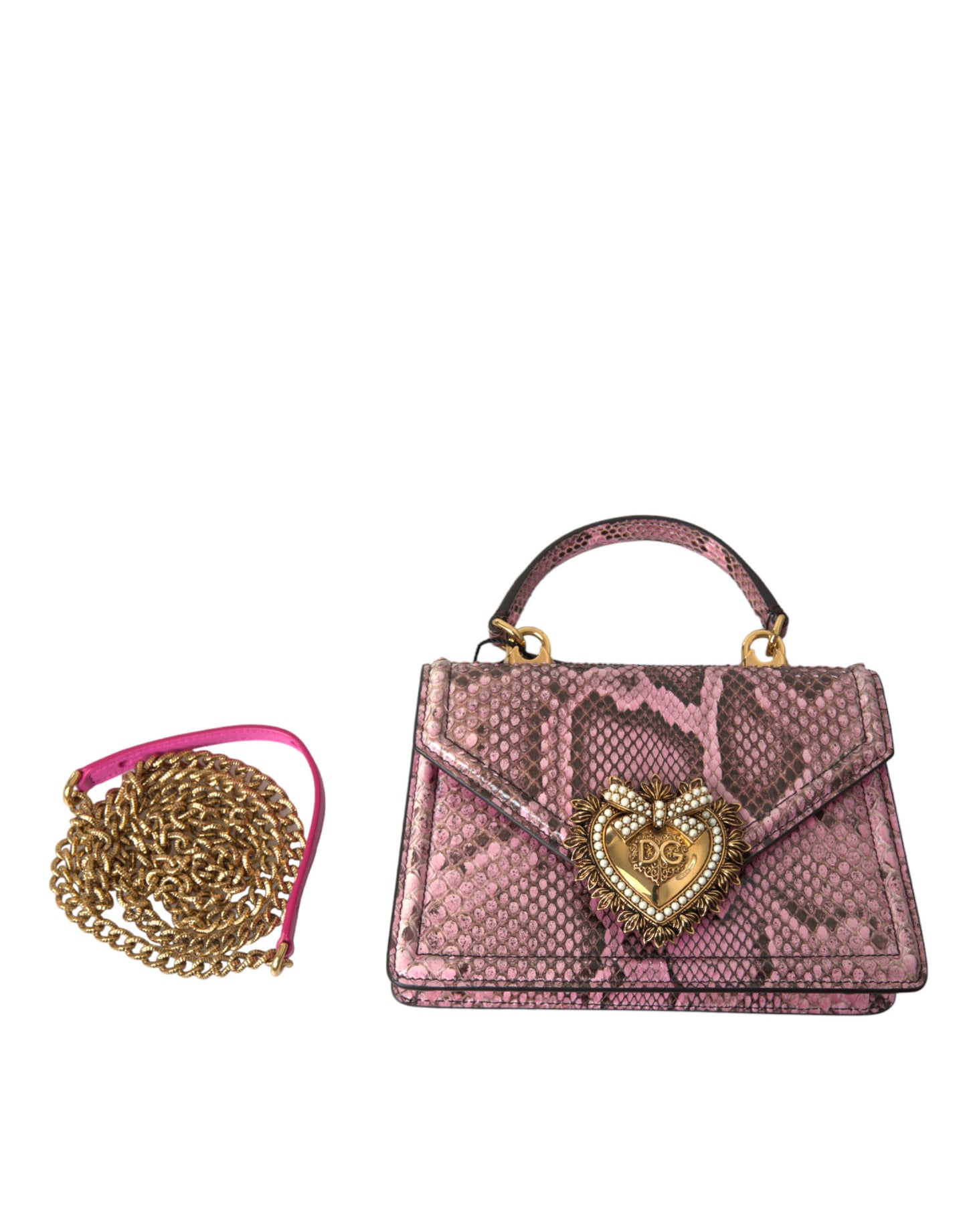 Dolce & Gabbana Pink Exotic Leather DEVOTION HEART Top Handle Shoulder Bag