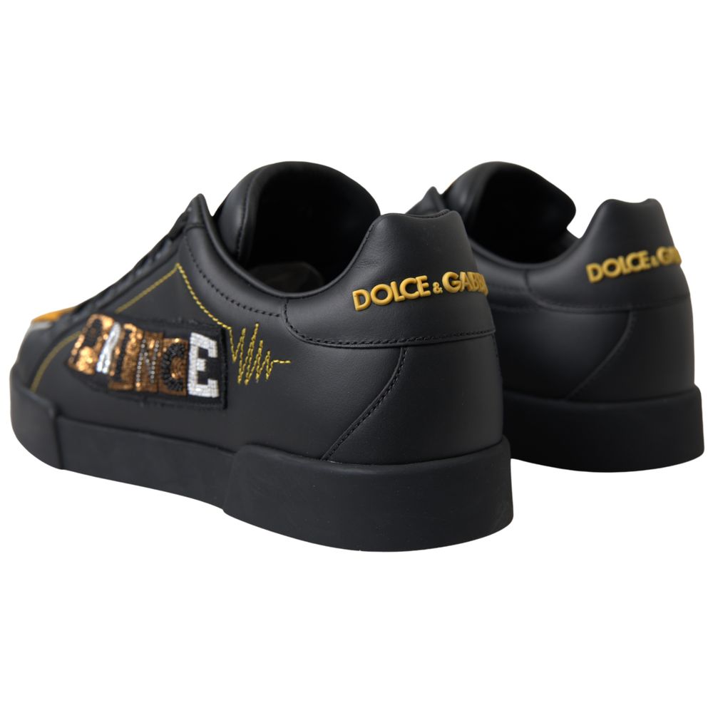 Dolce & Gabbana Black Leather Portofino Prince Sneakers