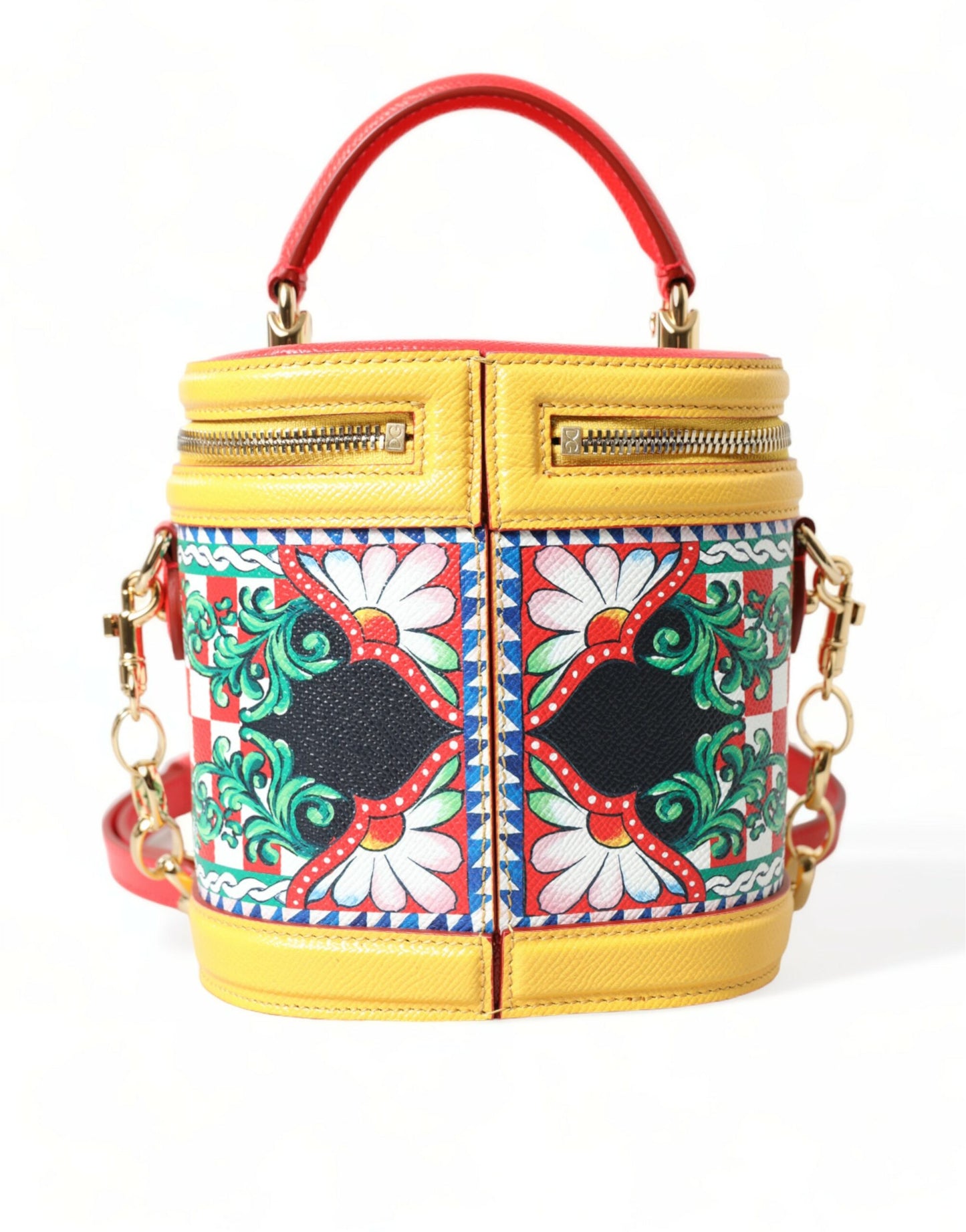 Dolce & Gabbana Chic Sicilian Print Vanity Bag with Gold Accents