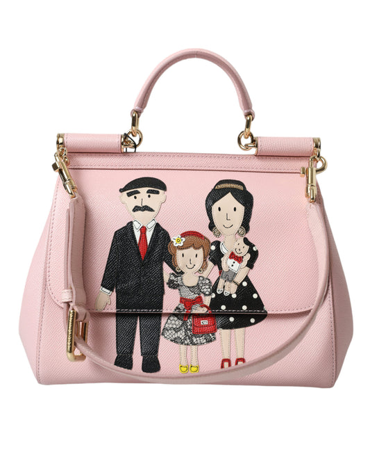 Dolce & Gabbana Pink Leather SICILY DG Family Motive Tote Shoulder Bag