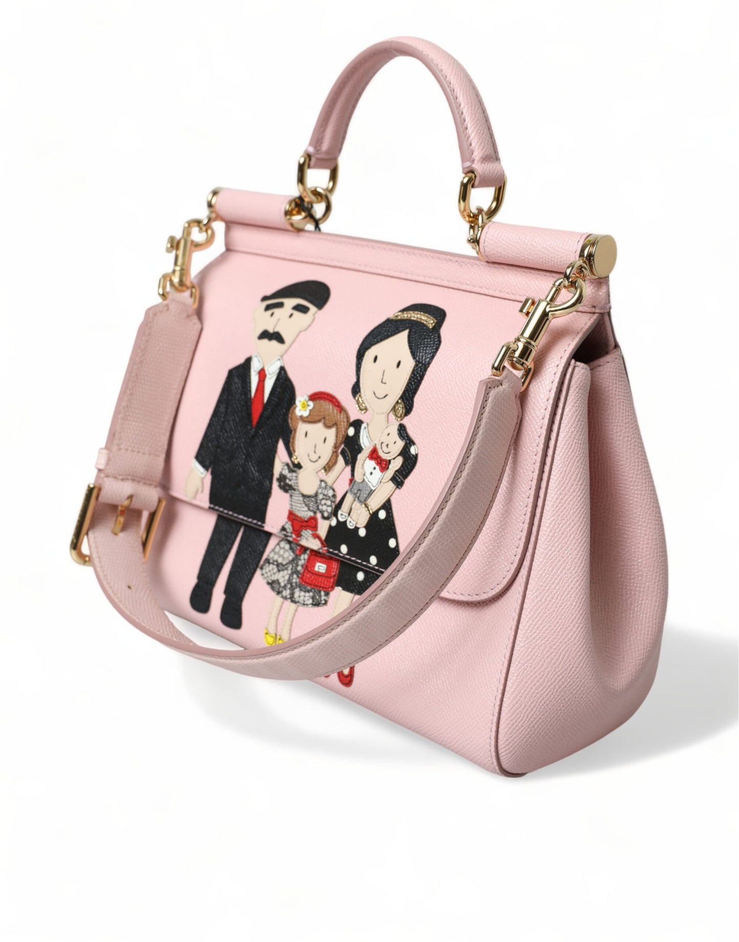 Dolce & Gabbana Pink Leather SICILY DG Family Motive Tote Shoulder Bag