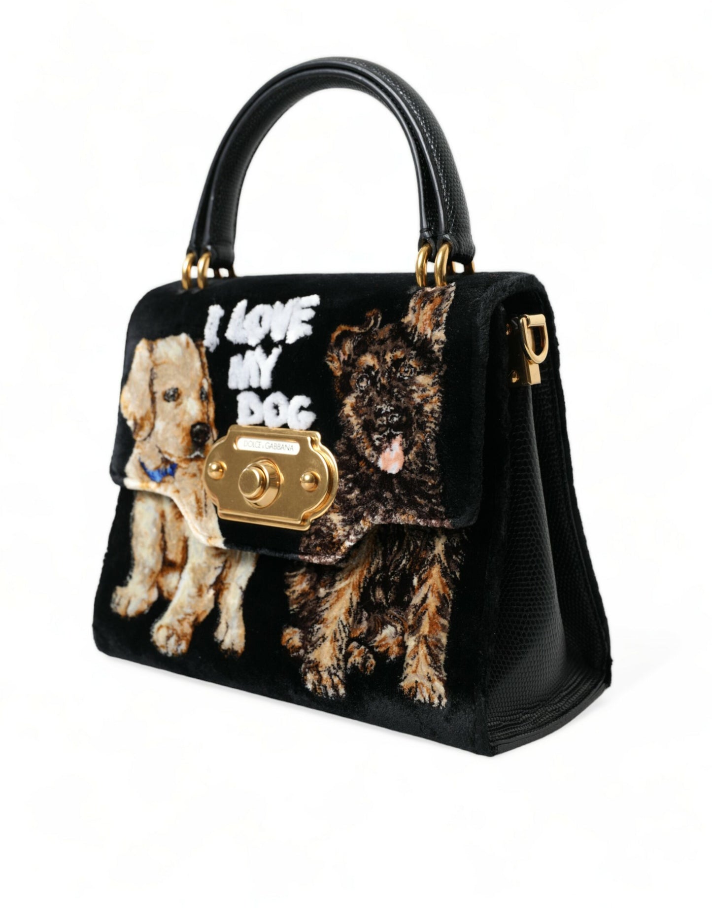 Dolce & Gabbana Elegant Velvet and Leather Dog Design Bag