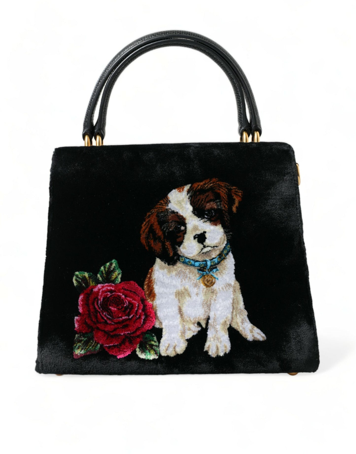 Dolce & Gabbana Elegant Velvet and Leather Dog Design Bag