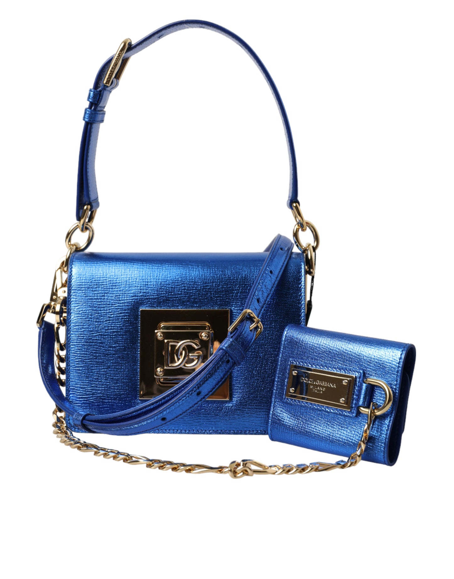 Dolce & Gabbana Blue Leather Bella Foiled Logo Shoulder Purse Bag