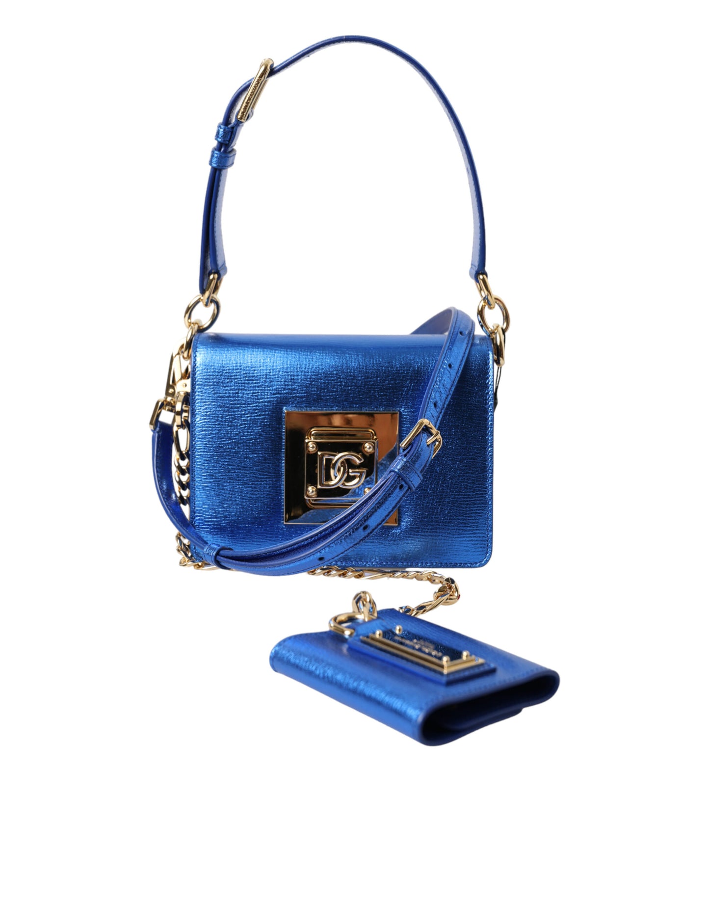 Dolce & Gabbana Blue Leather Bella Foiled Logo Shoulder Purse Bag