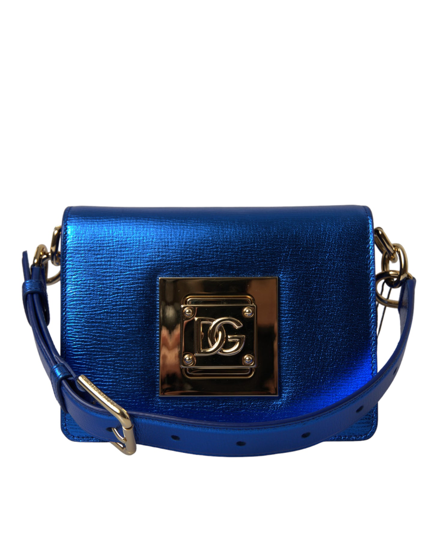 Dolce & Gabbana Blue Leather Bella Foiled Logo Shoulder Purse Bag