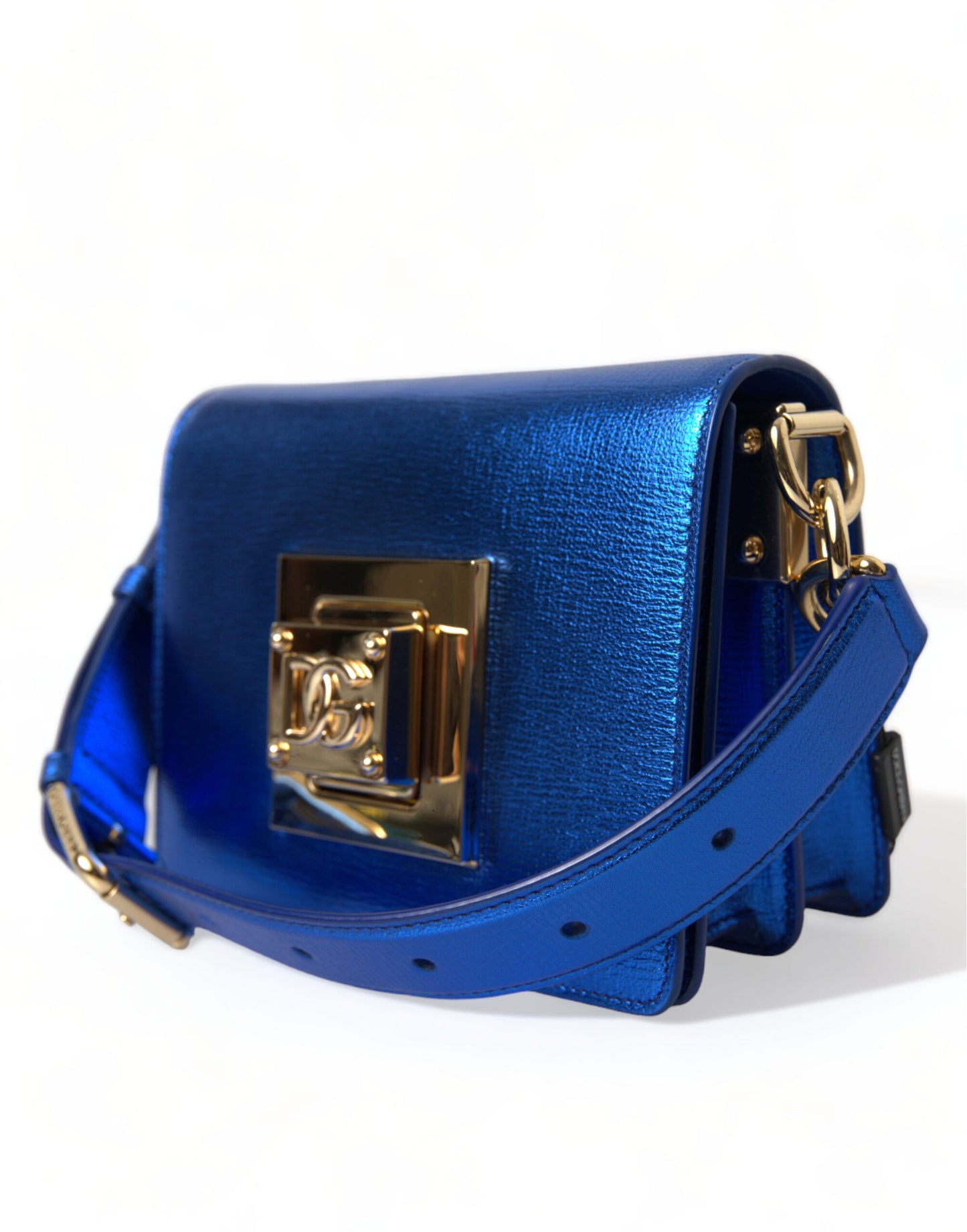 Dolce & Gabbana Blue Leather Bella Foiled Logo Shoulder Purse Bag