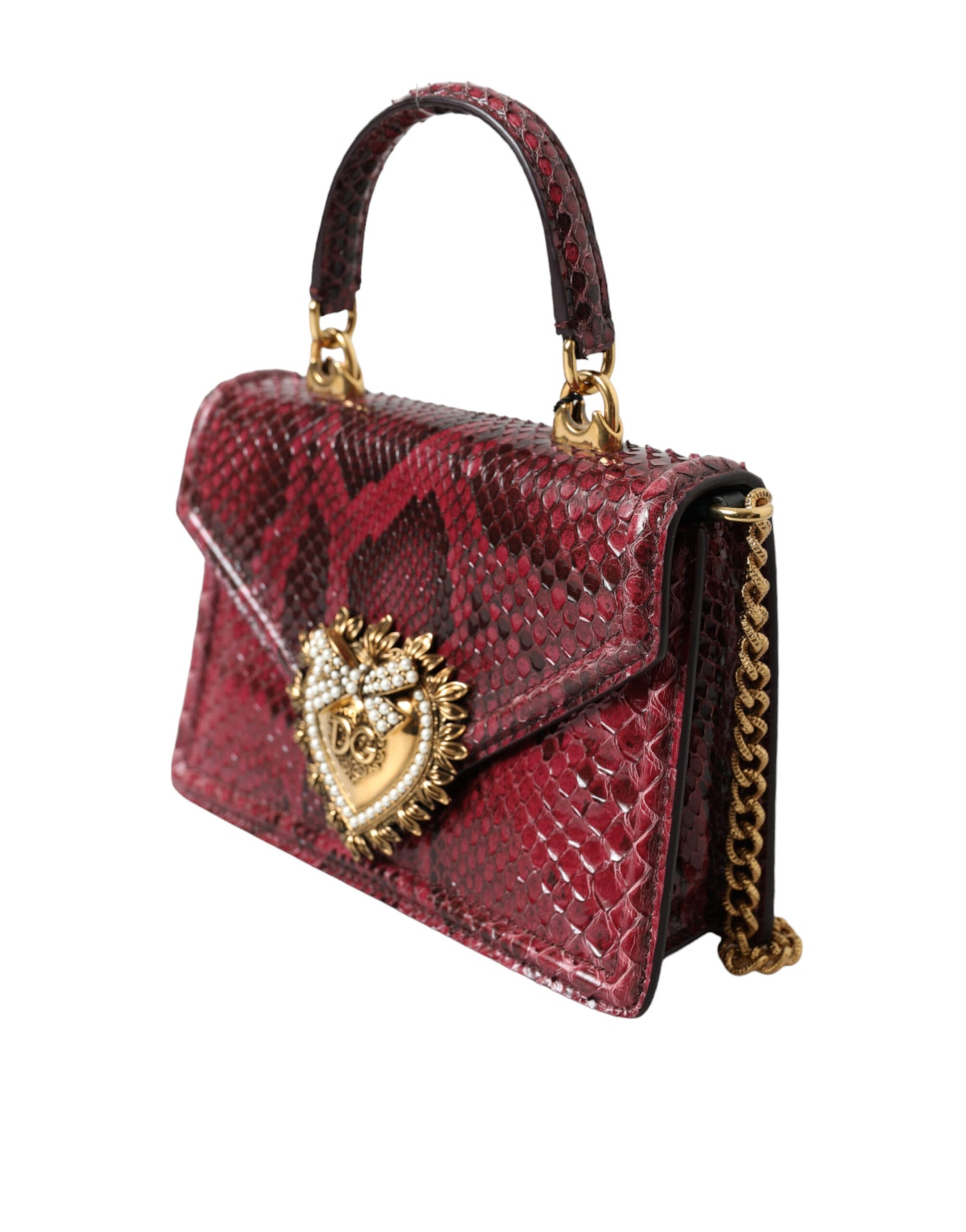 Dolce & Gabbana Bordeaux Exotic Leather DEVOTION HEART Top Handle Shoulder Bag