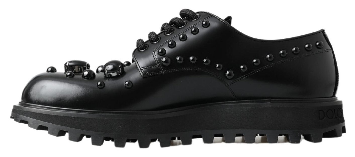 Dolce & Gabbana Elegant Studded Black Leather Derby Shoes