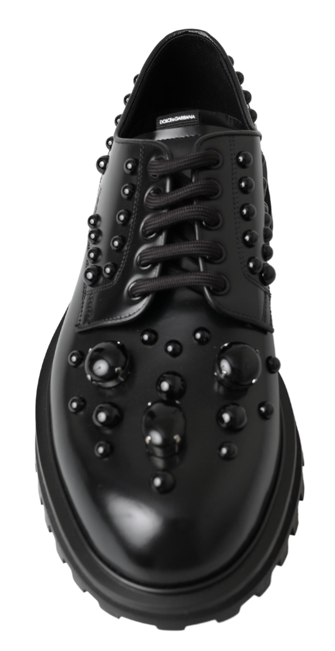 Dolce & Gabbana Elegant Studded Black Leather Derby Shoes