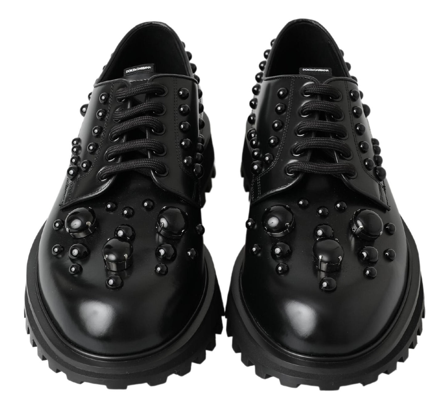 Dolce & Gabbana Elegant Studded Black Leather Derby Shoes