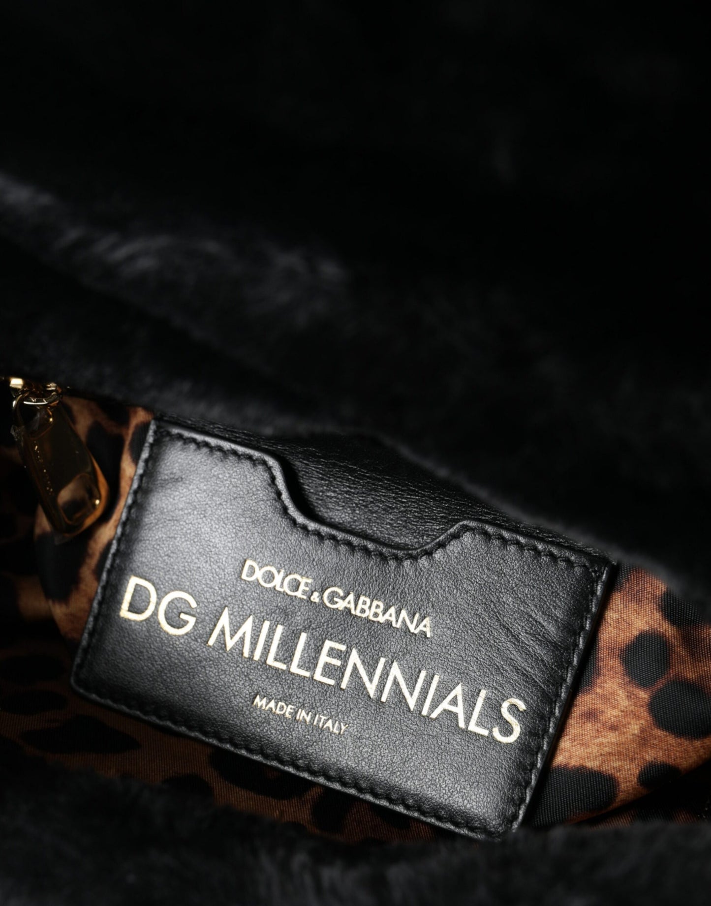 Dolce & Gabbana Black Faux Fur Leather DG Millennials Panther Bag