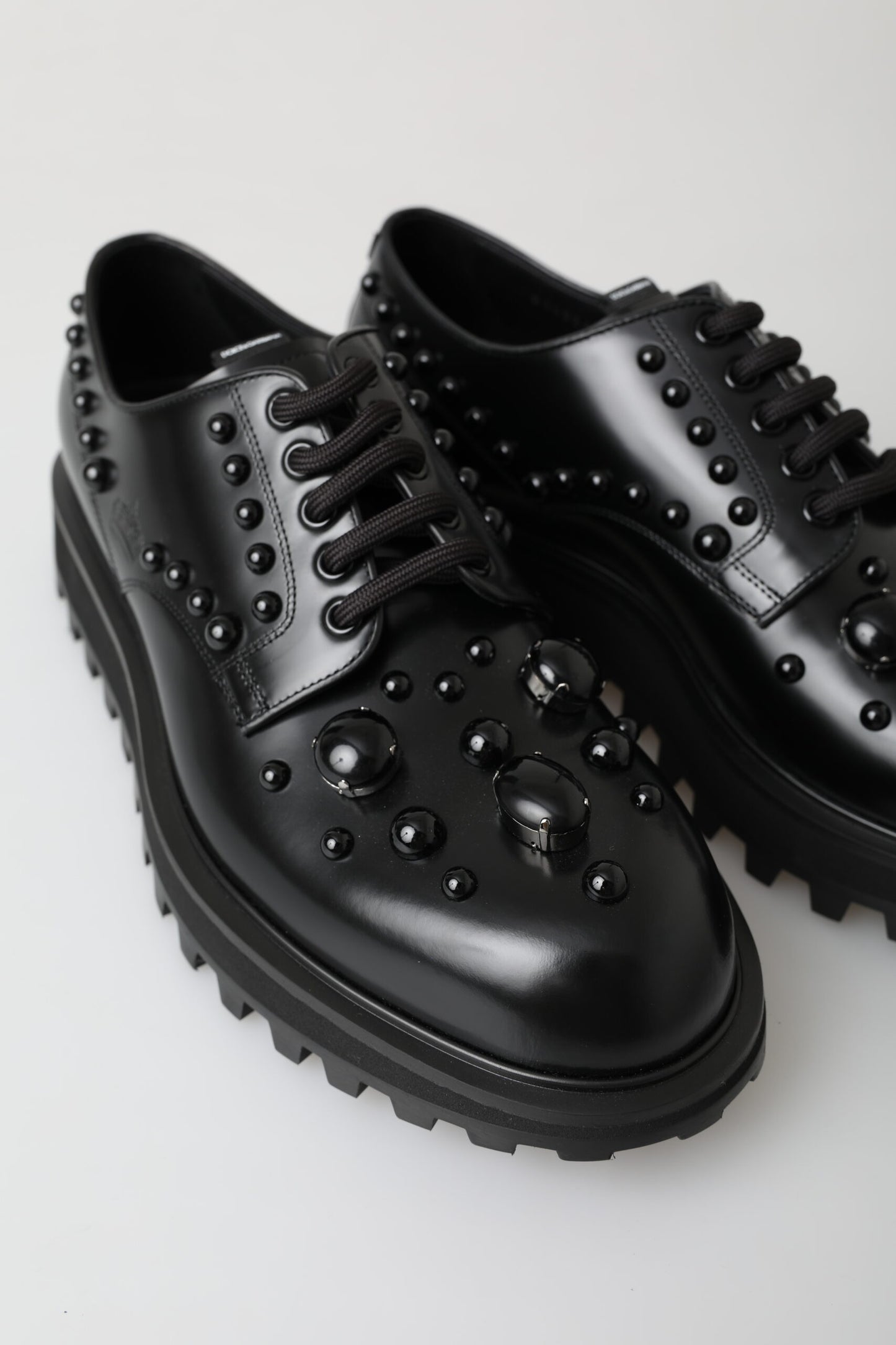 Dolce & Gabbana Elegant Studded Black Leather Derby Shoes