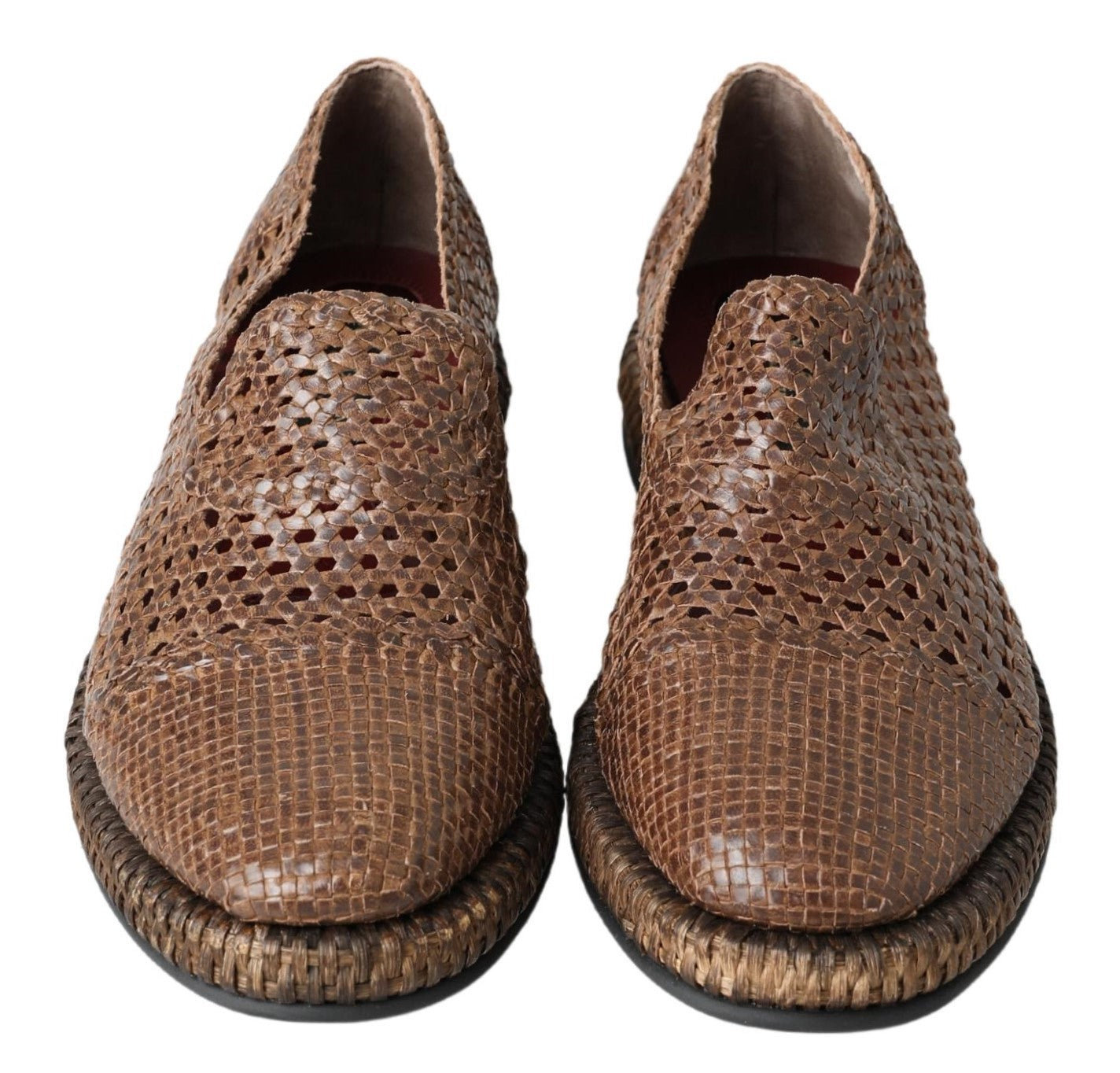 Dolce & Gabbana Brown Woven Leather Loafers Casual