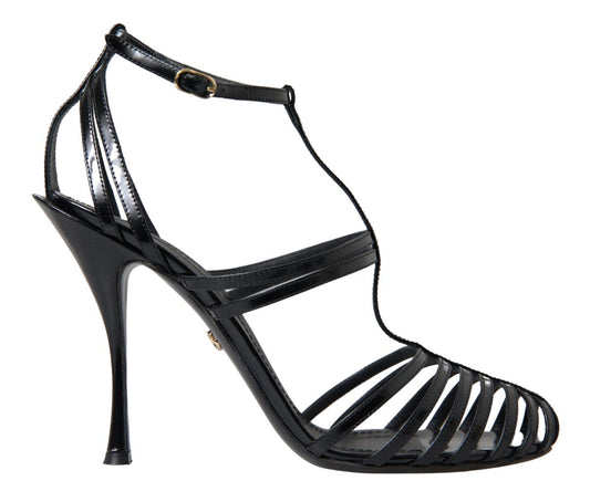 Dolce & Gabbana Elegant Black Leather Stiletto Sandals