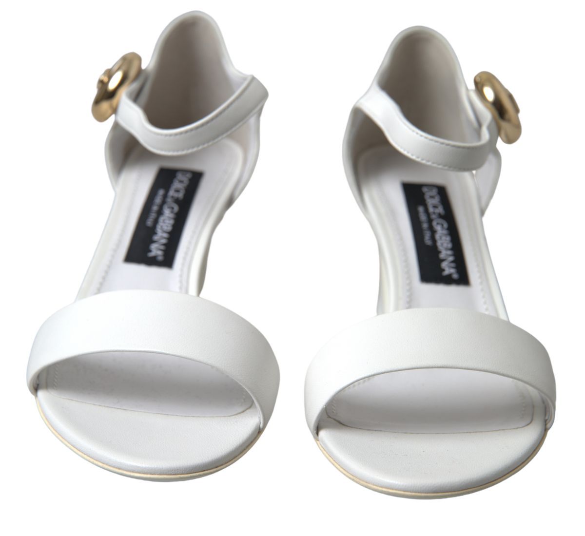 Dolce & Gabbana Elegant White Nappa Leather Cuban Heel Sandals