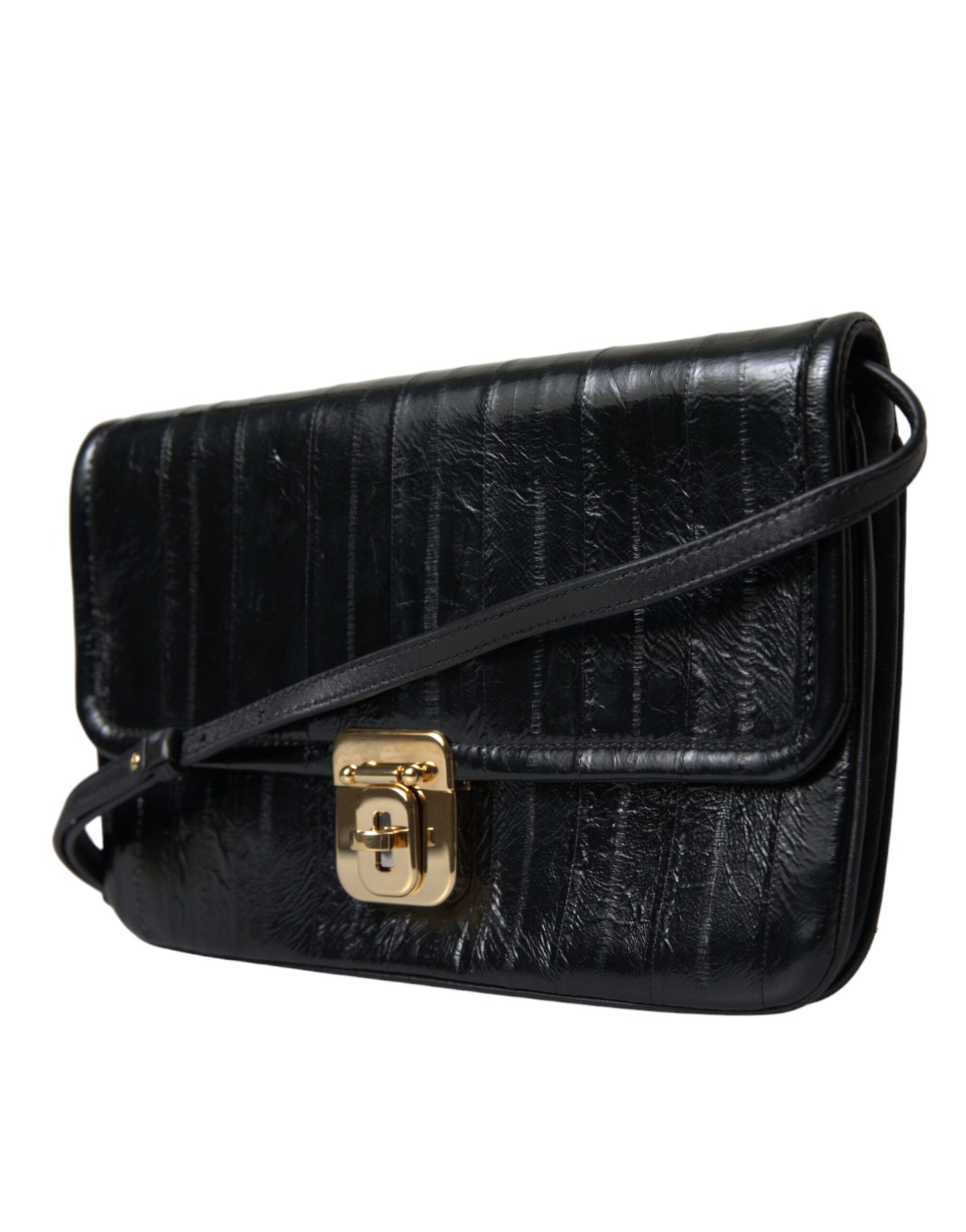 Dolce & Gabbana Black Eelskin Leather Shoulder Document Organizer Bag