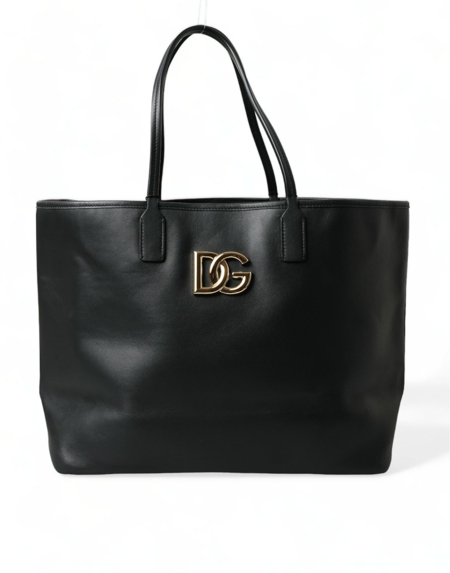 Dolce & Gabbana Black Fefè Medium Leather Logo Tote Shopping Bag