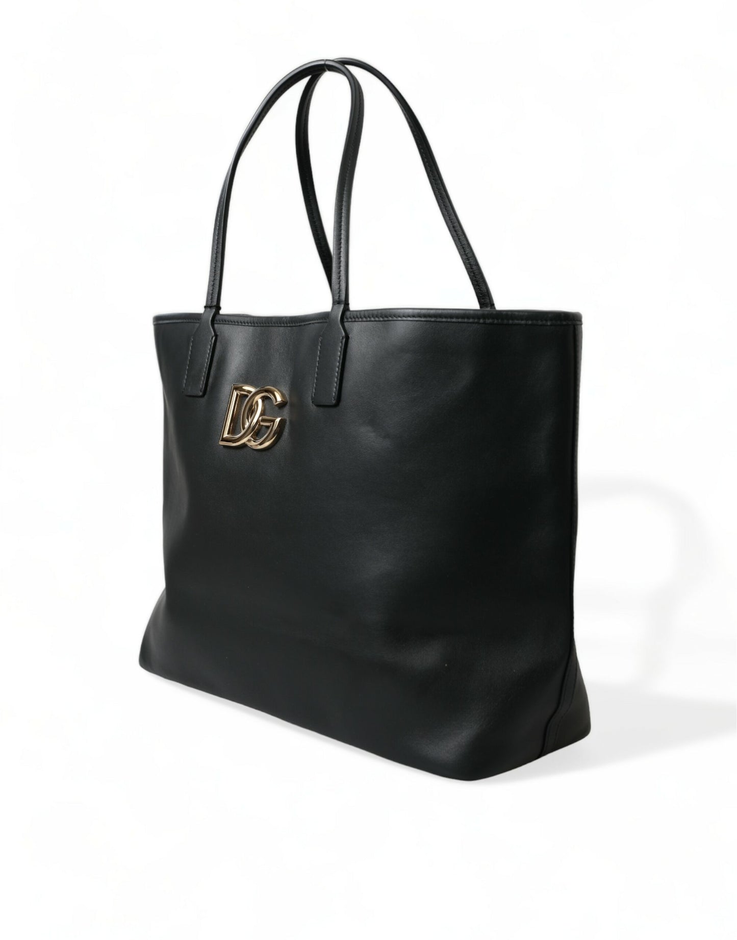 Dolce & Gabbana Black Fefè Medium Leather Logo Tote Shopping Bag