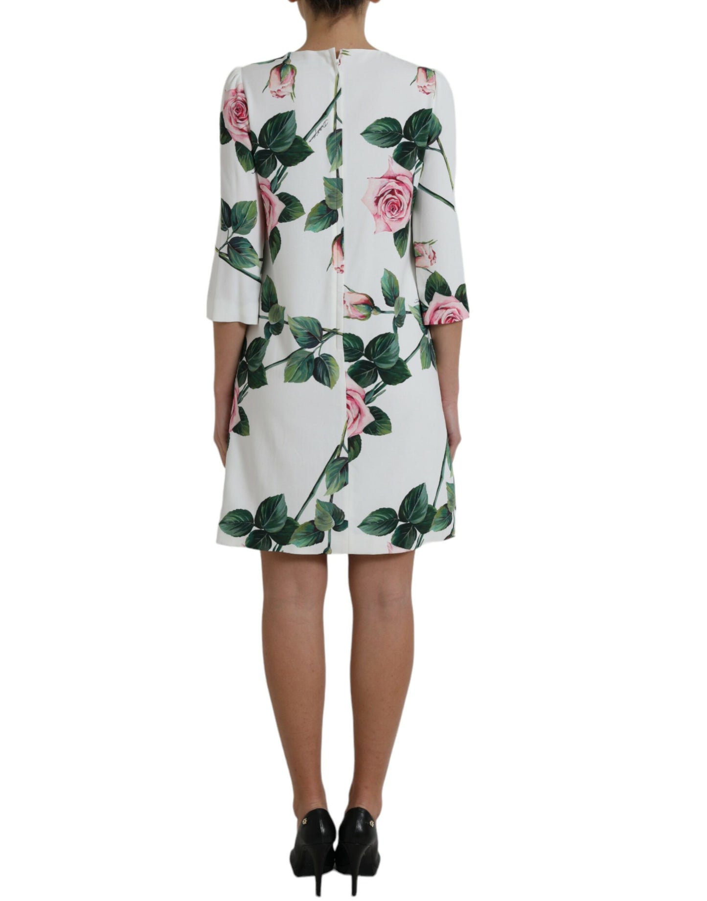 Dolce & Gabbana White Rose Print Viscose A-line Shift Dress