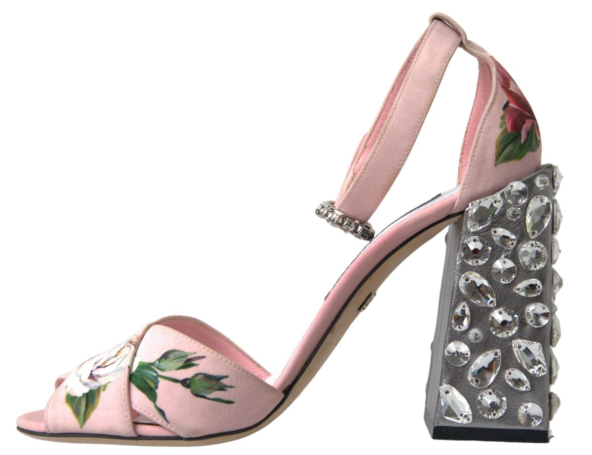 Dolce & Gabbana Floral Bejeweled Block Heel Sandals