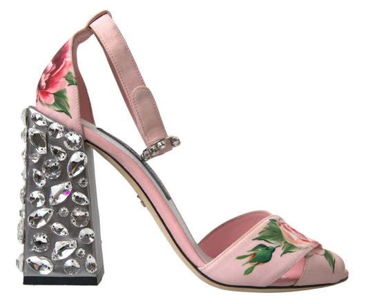 Dolce & Gabbana Floral Bejeweled Block Heel Sandals