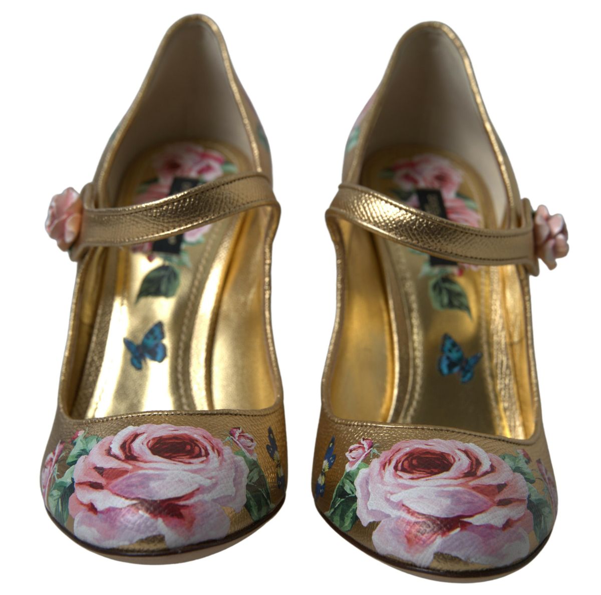 Dolce & Gabbana Elegant Gold Floral Cuban Heel Pumps