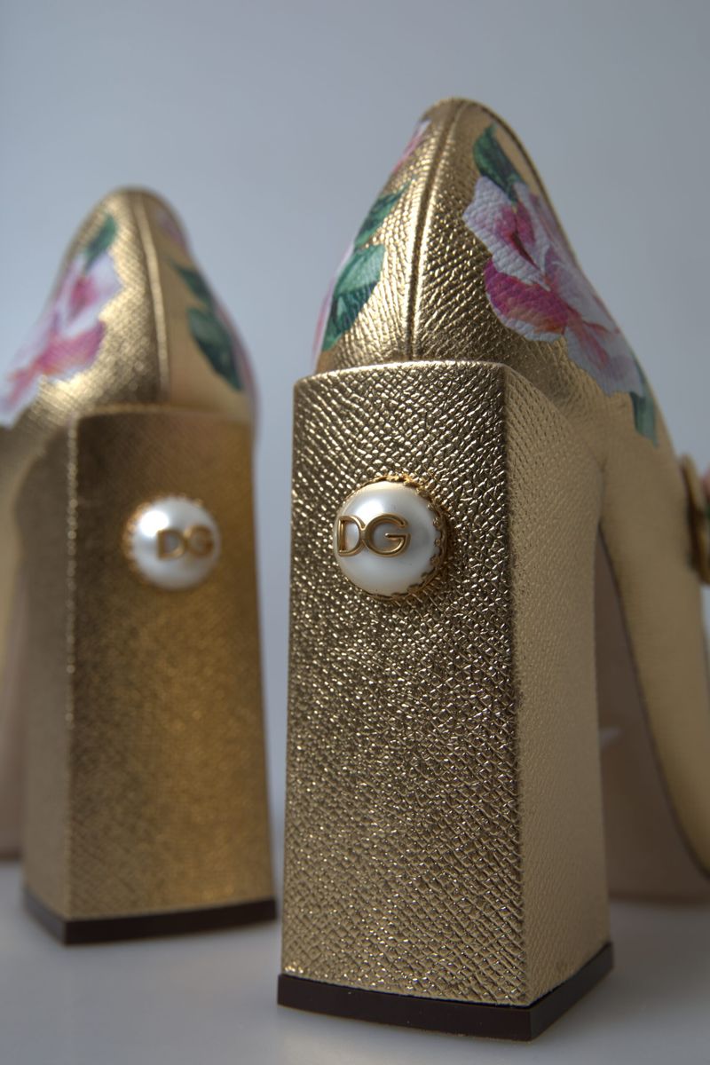 Dolce & Gabbana Elegant Gold Floral Cuban Heel Pumps