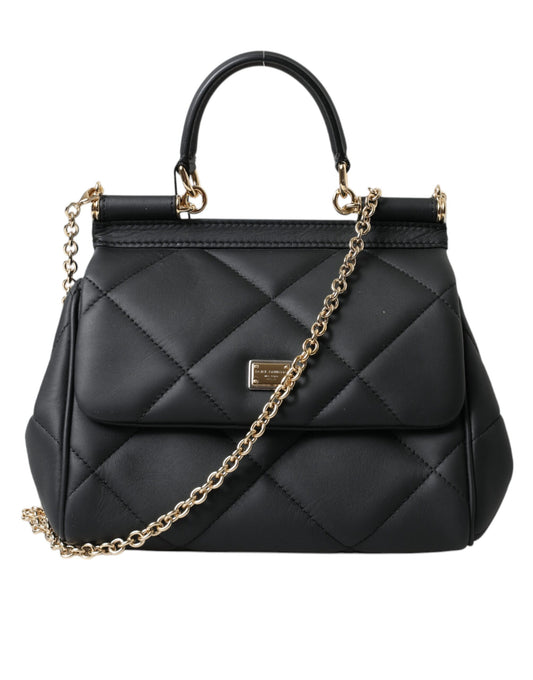 Dolce & Gabbana Elegant Black Leather Sicily Shoulder Bag