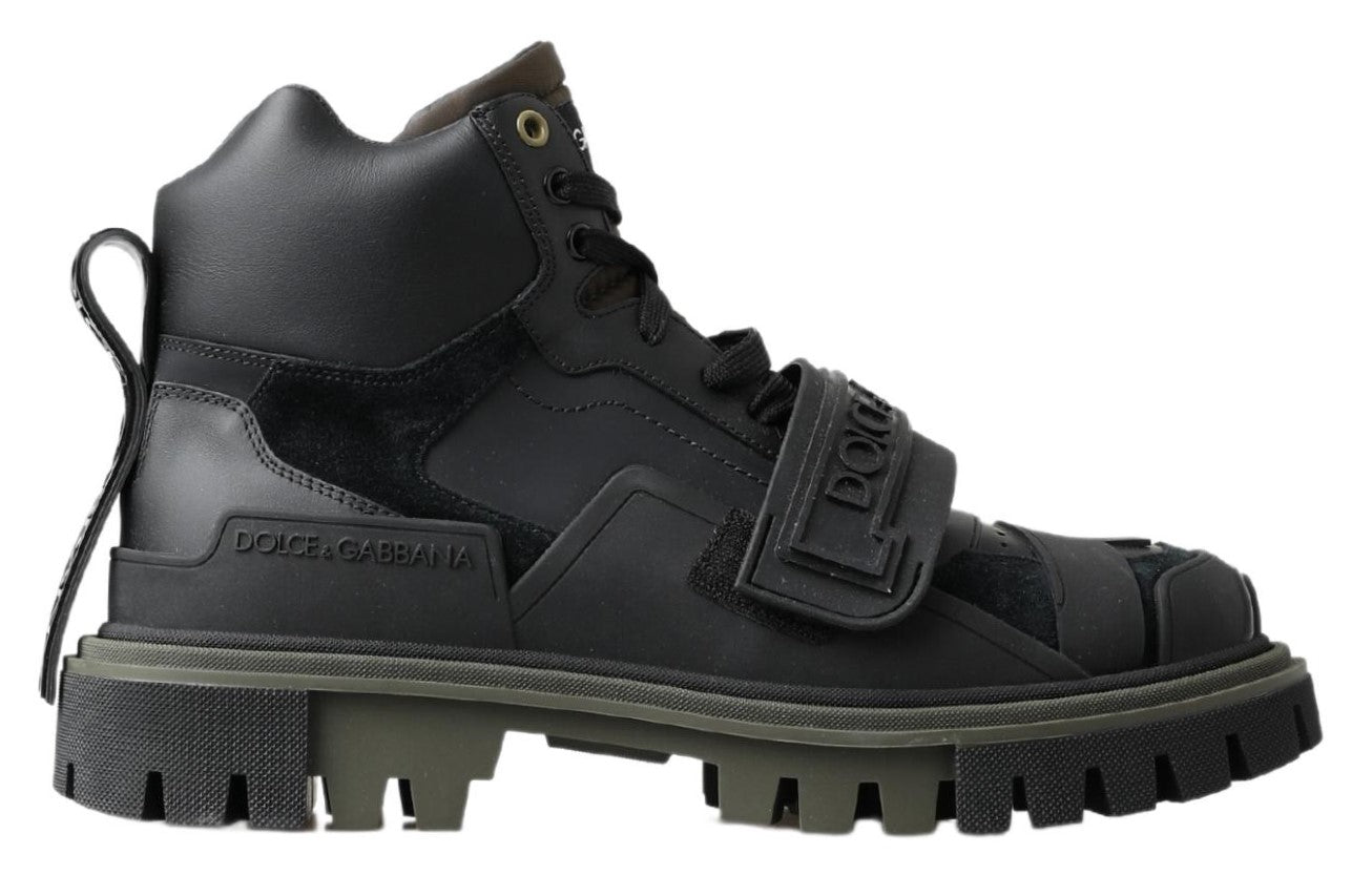 Dolce & Gabbana Elegant Combat Boots in Black and Military Green