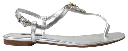 Dolce & Gabbana Elegant Silver Flat Sandals with Heart Detail