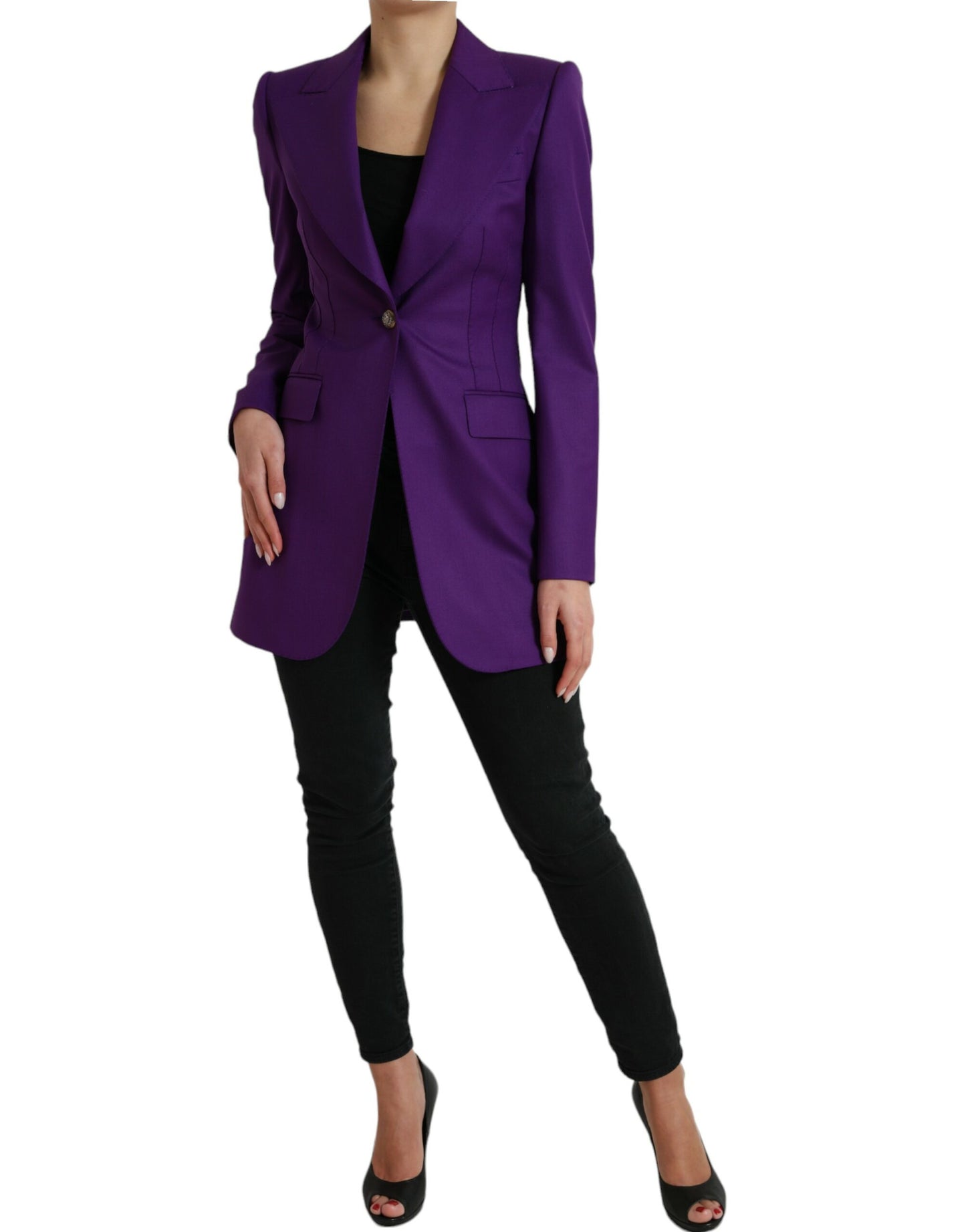 Dolce & Gabbana Purple Wool SingleBreasted Fitted Coat Jacket