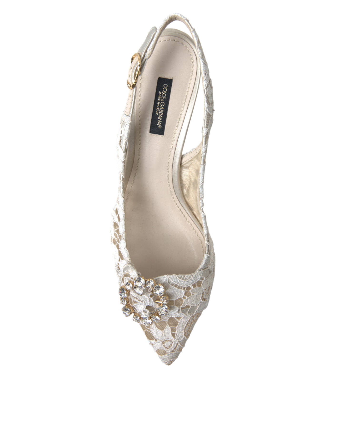 Dolce & Gabbana Elegant Lace Slingback Pumps with Crystal Accents