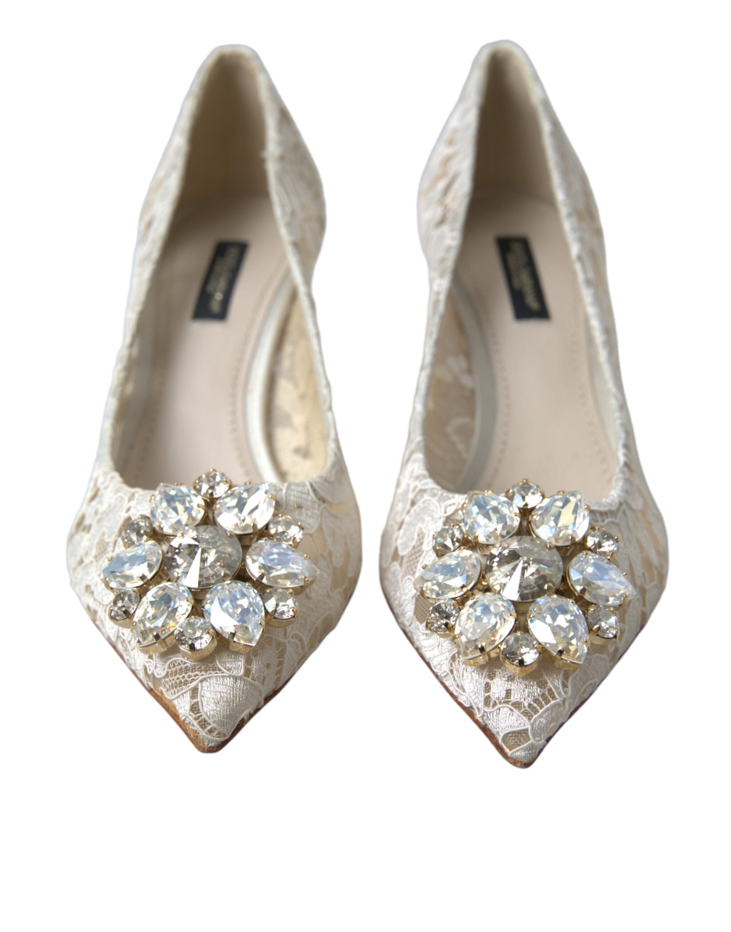 Dolce & Gabbana Elegant White Lace Crystal Pumps