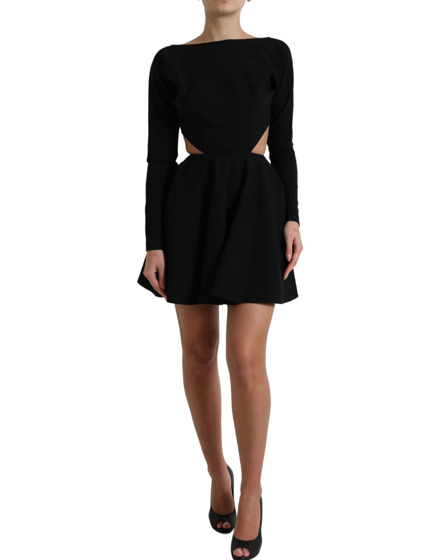 Dolce & Gabbana Black Viscose Cut Out A-line Long Sleeves Mini Dress