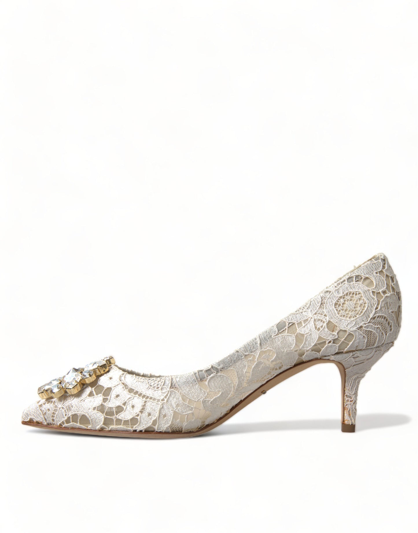 Dolce & Gabbana Elegant White Lace Crystal Pumps